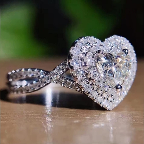 Silver Heart Shaped CZ Stone Diamond Ring - Picture 3 of 7